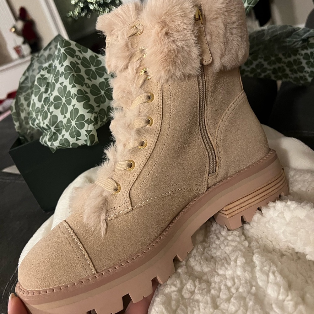 Pink furry Kate Spade Boots